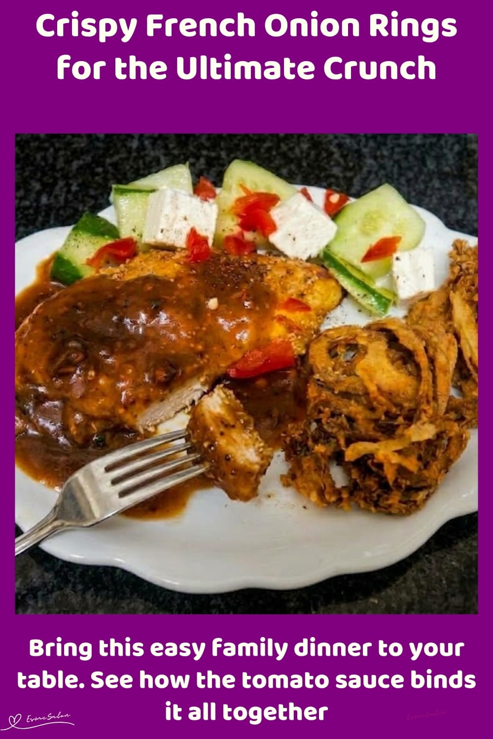 An image of a main dish with a plate of Crispy French Onion Rings with a coating of garlic, paprika and black pepper