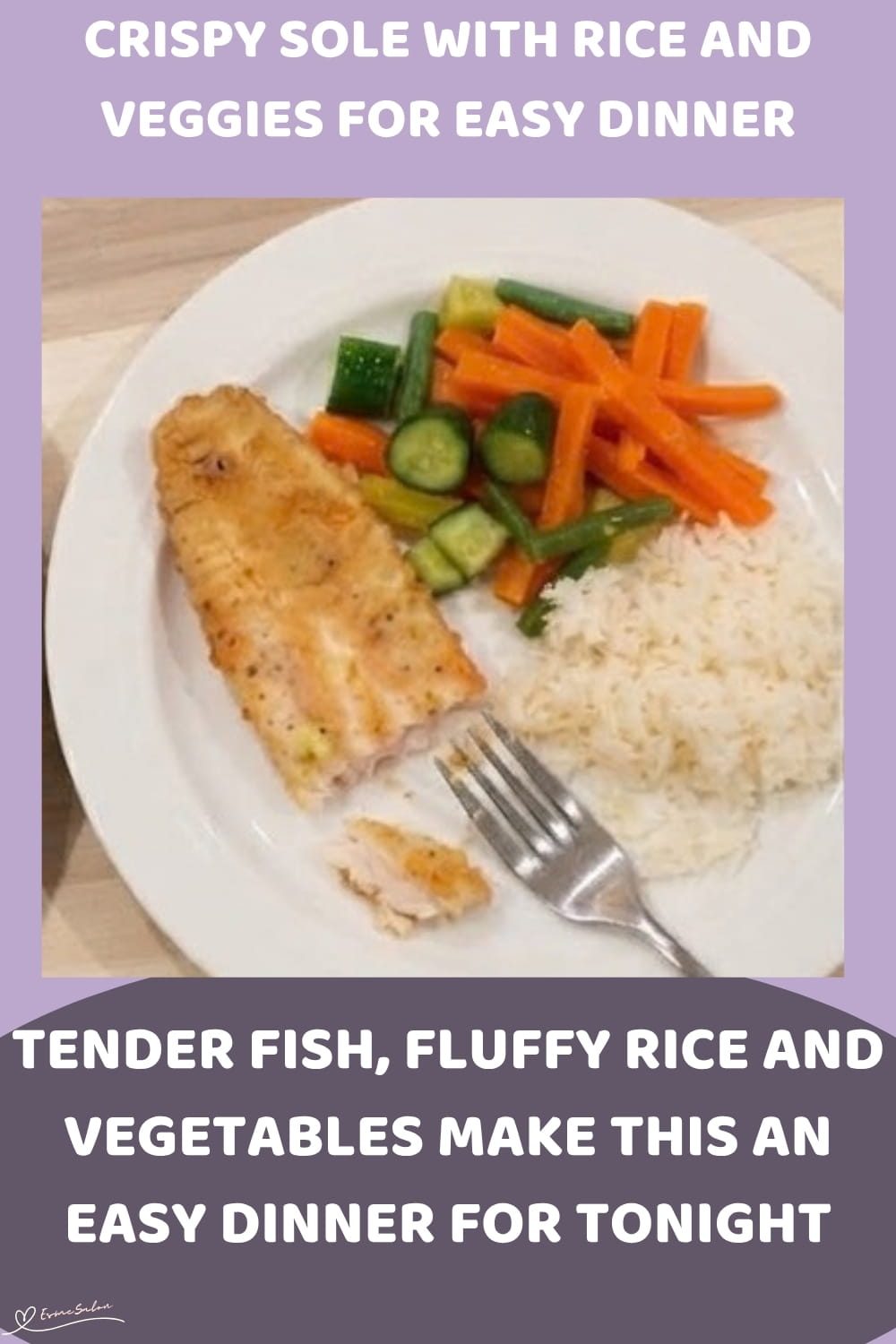 An image of lightly seasoned fried Sole with Rice and Steamed Veggies
