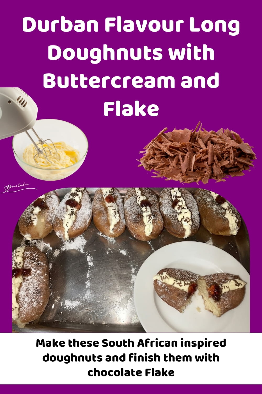 An image of Long Doughnuts dipped in cinnamon syrup and filled with buttercream or fresh cream and topped with crushed flake