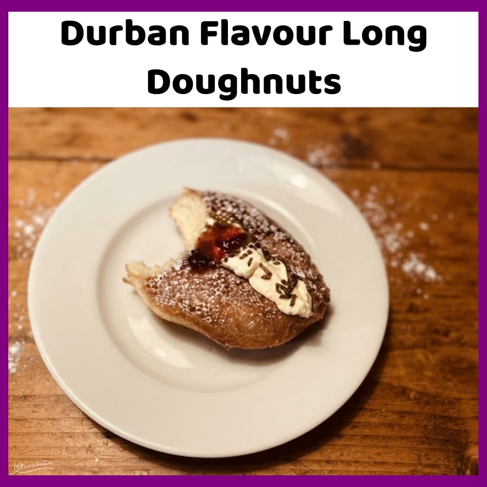 An image of Long Doughnuts dipped in cinnamon syrup and filled with buttercream or fresh cream and topped with crushed flake