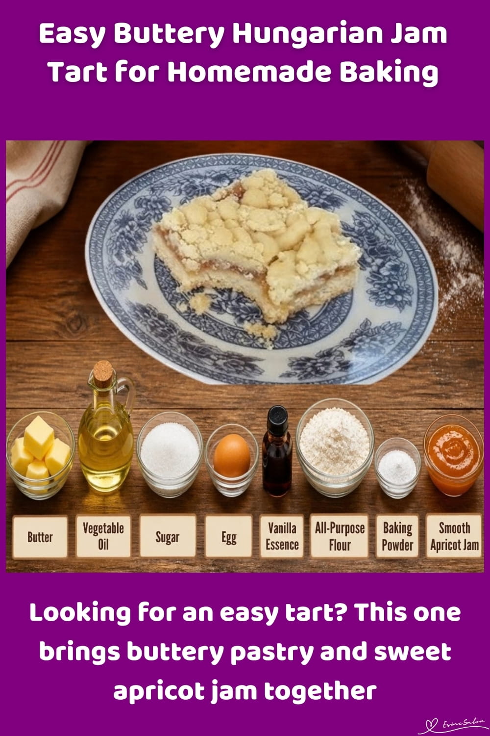An image of a blocks of Buttery Hungarian Jam Tart with crumbly topping