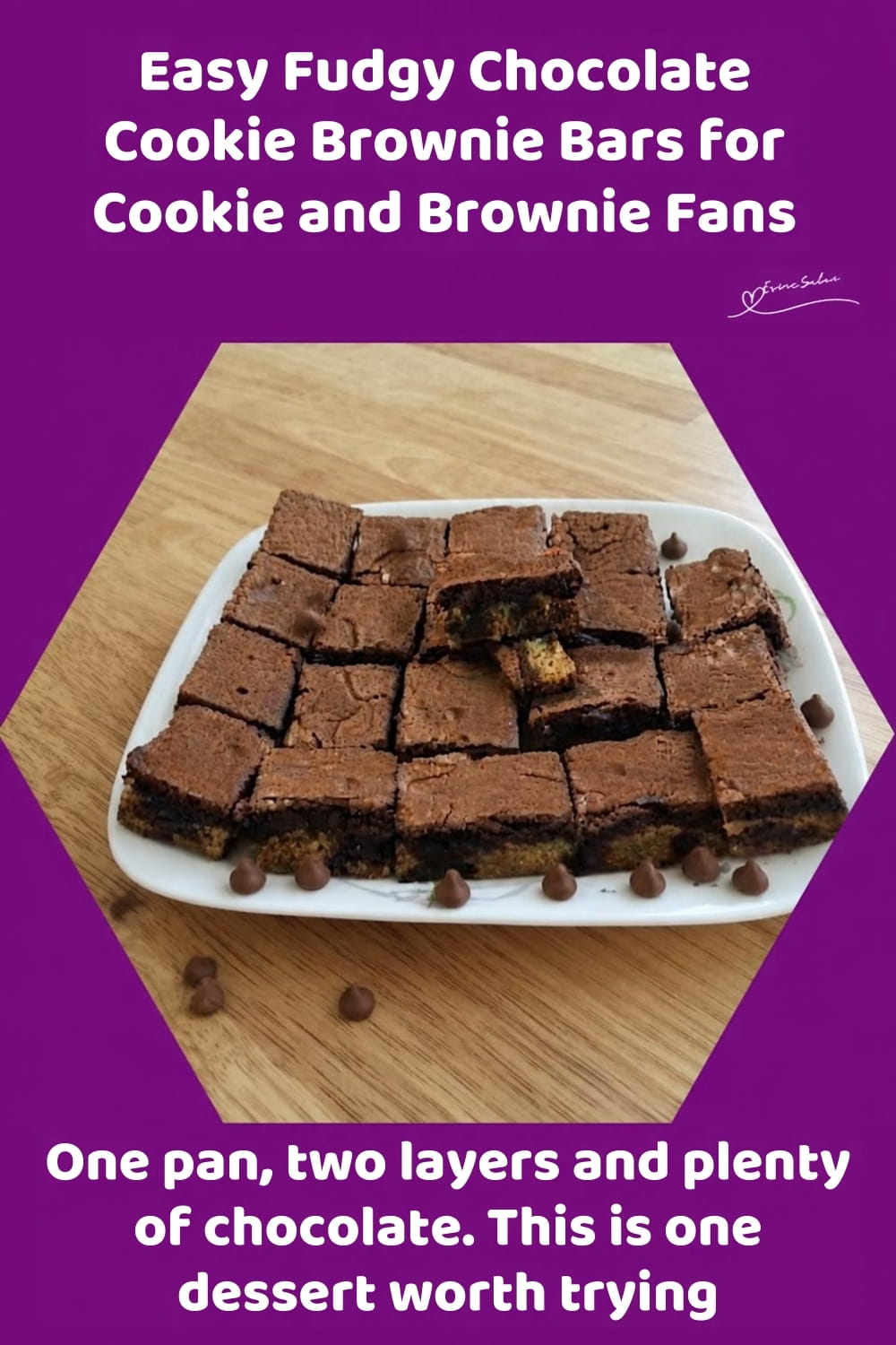 An image of a plate with Fudgy Chocolate Cookie Brownie Bars