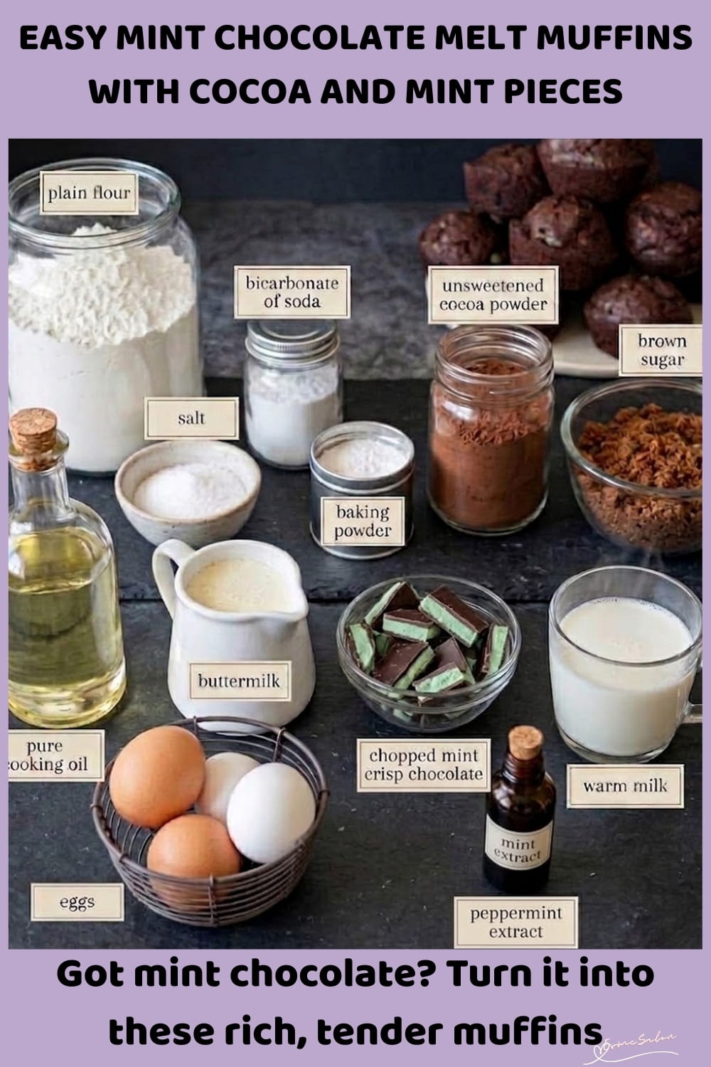 An image of Mint Chocolate Muffins with mint chocolate pieces and peppermint essence
