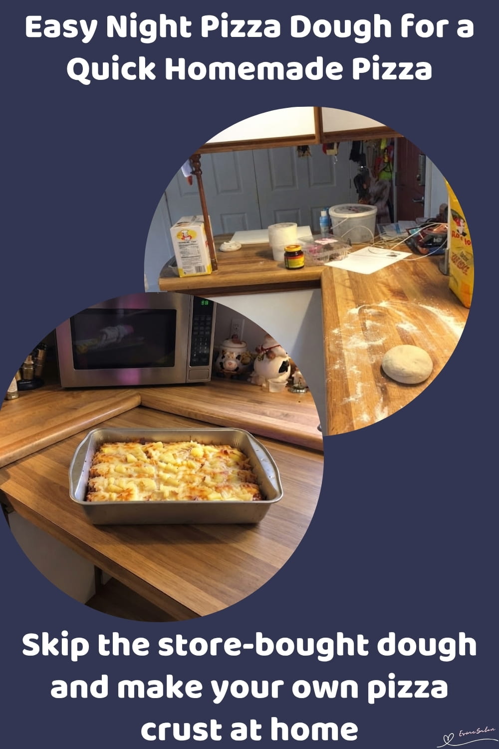 An image of a baking tray with pizza dough, with garlic and Italian seasoning in the dough