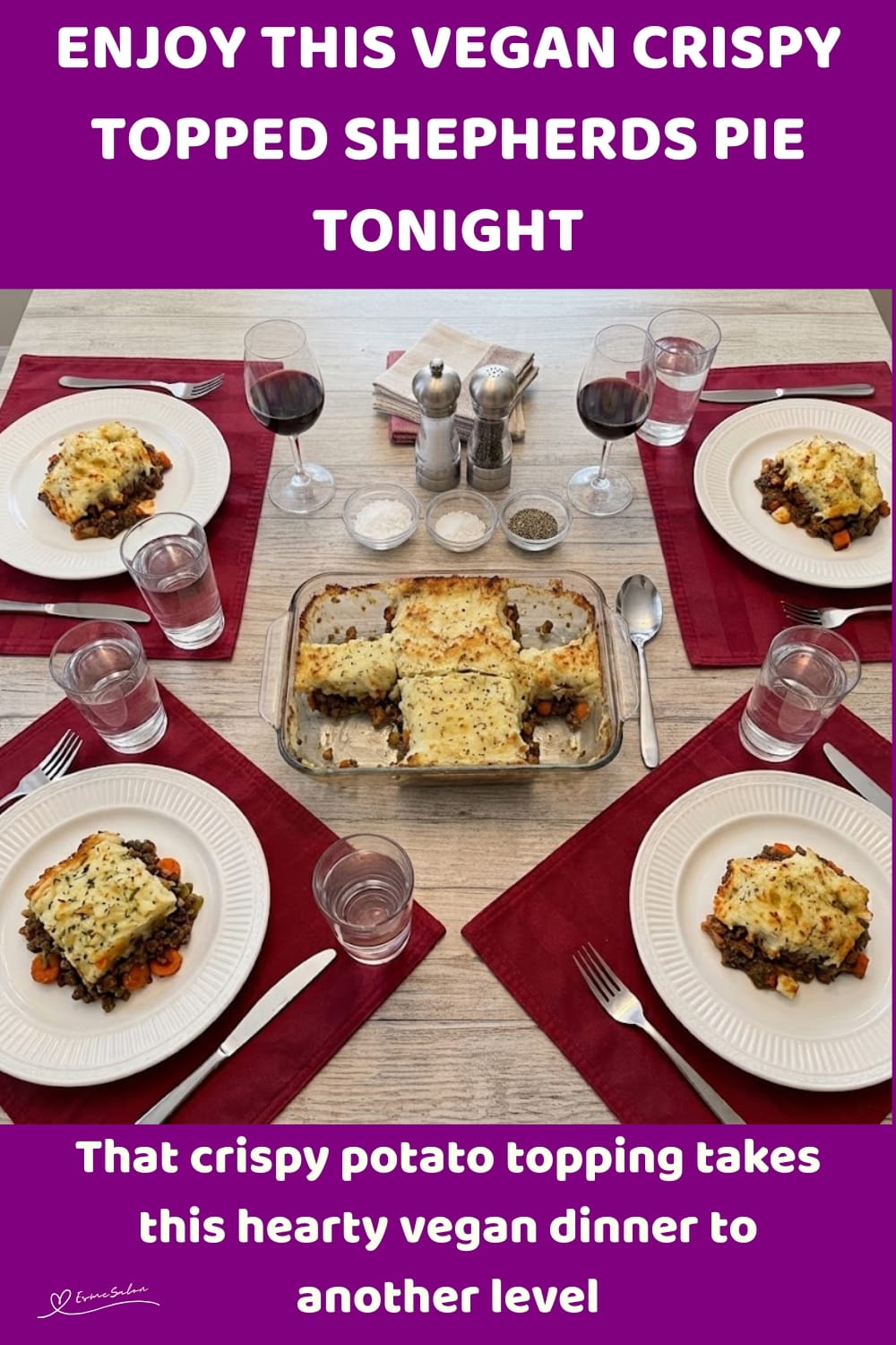 An image of dish with Vegan Crispy Topped Shepherds Pie with carrots, celery, onion and mushrooms