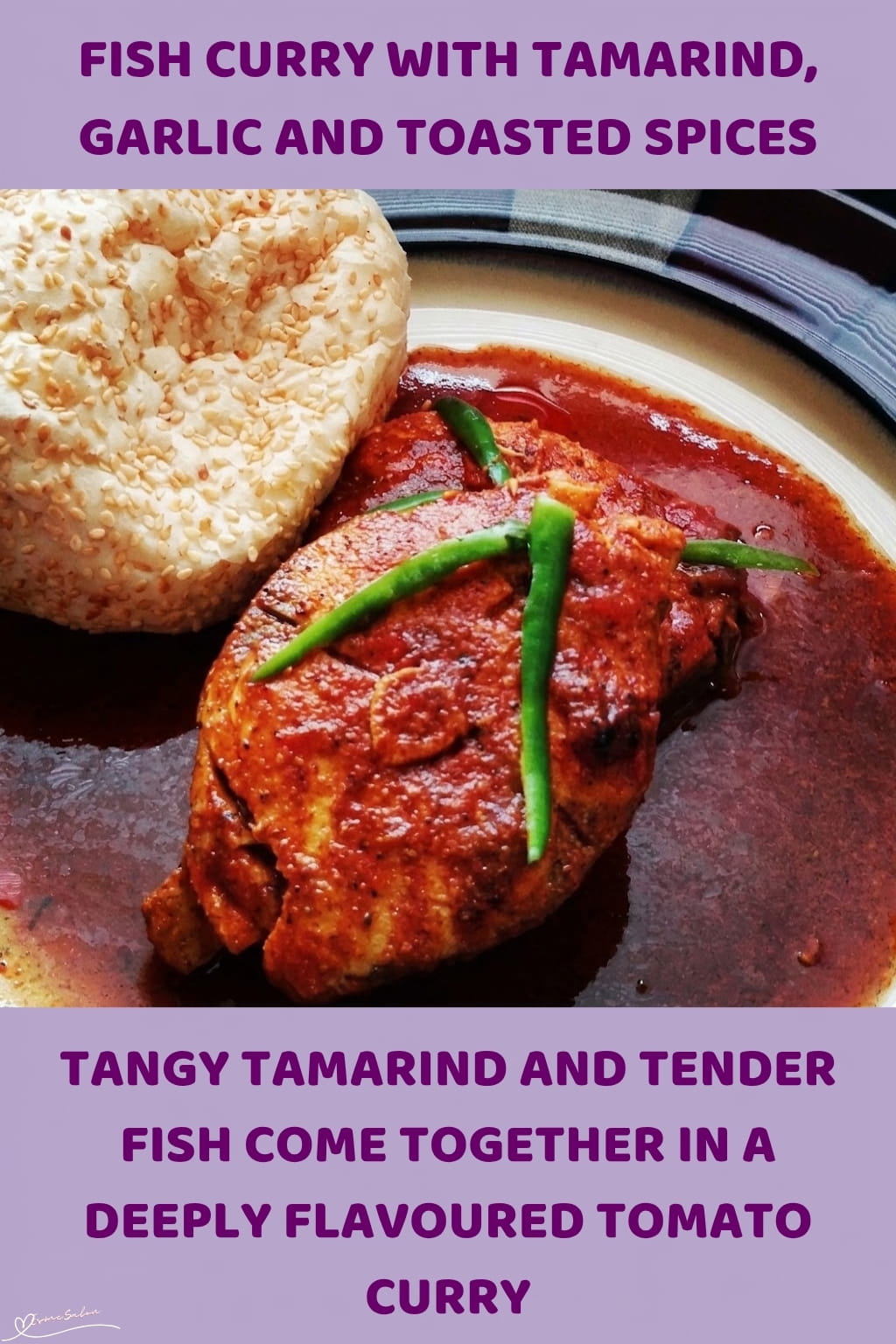 An image of a plate of Fish Curry with Tamarind, toasted spices, garlic and crushed ginger