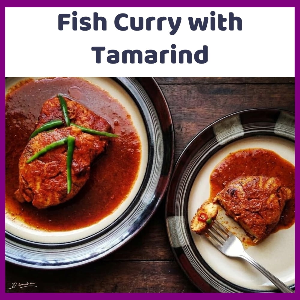 An image of a plate of Fish Curry with Tamarind, toasted spices, garlic and crushed ginger