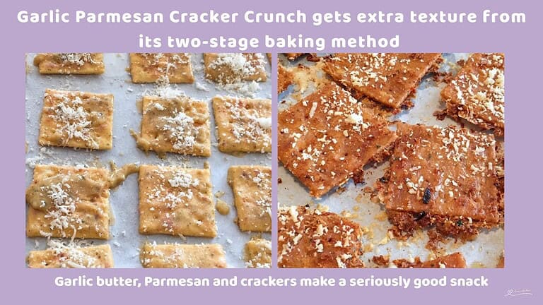 An image of a plate of Crispy crackers with garlic butter, Parmesan and a little cayenne
