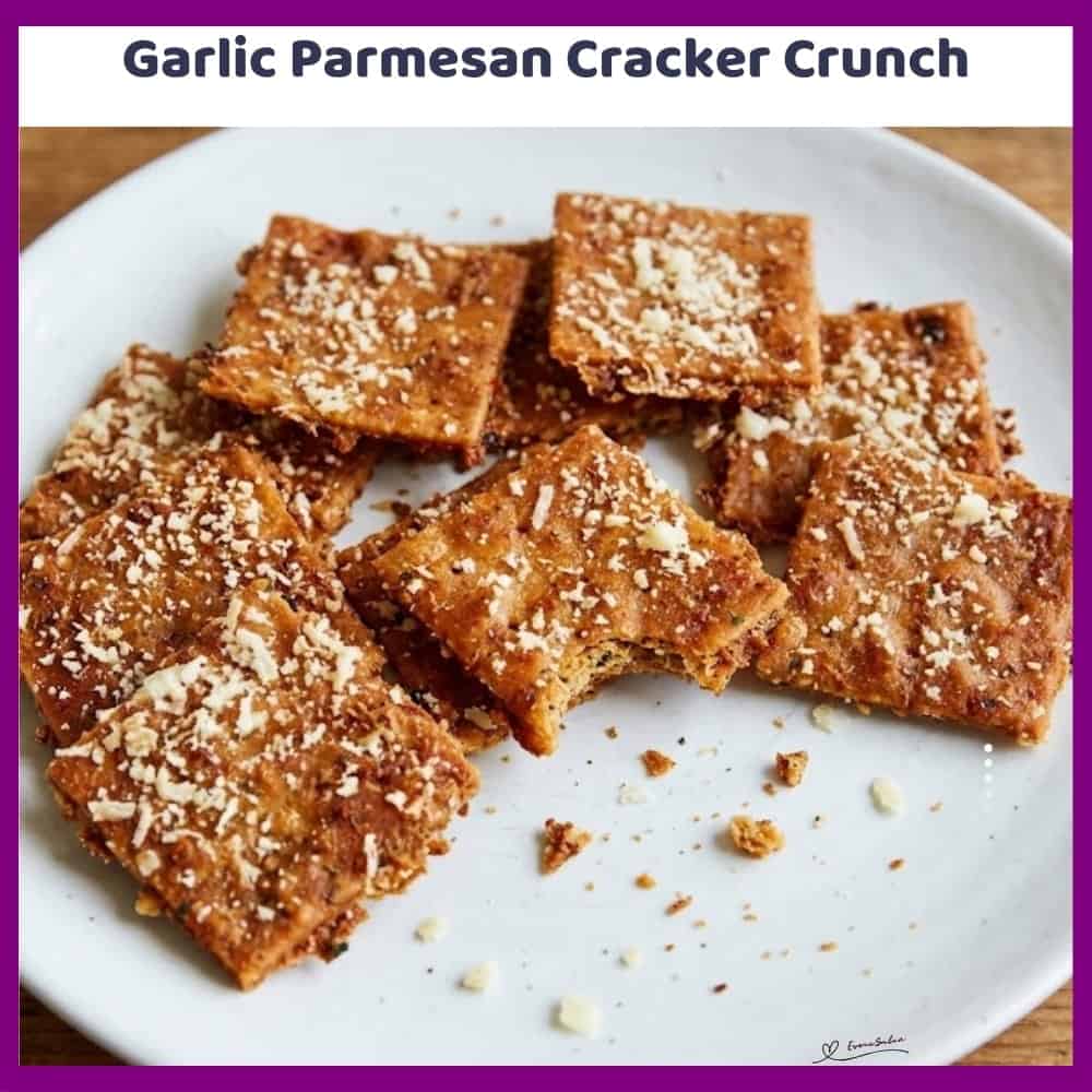 An image of a plate of Crispy crackers with garlic butter, Parmesan and a little cayenne