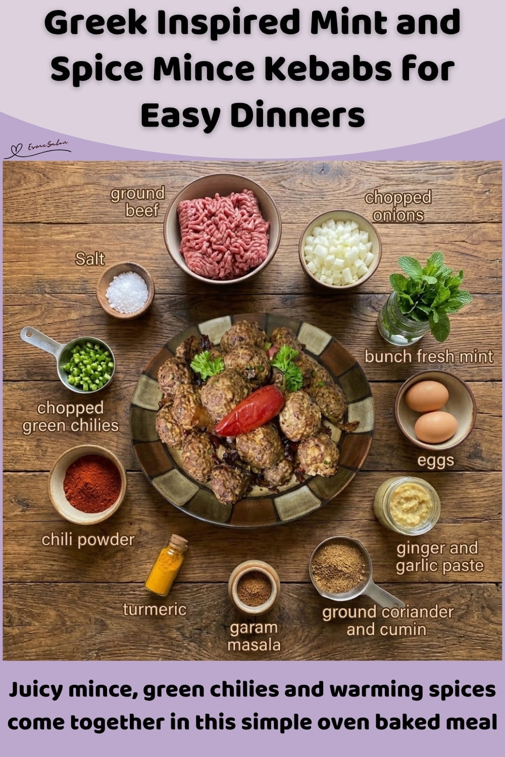 An image of a dish of Mint and Spice Mince Kebabs with flatbread and served with hummus