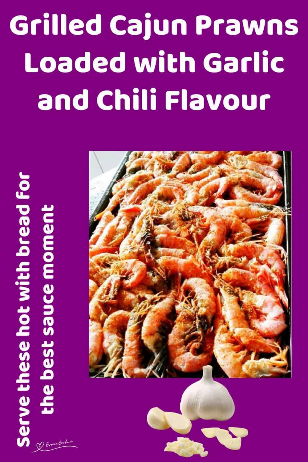 An image of a tray filled with Garlic Butter Oven Grilled Cajun Prawns