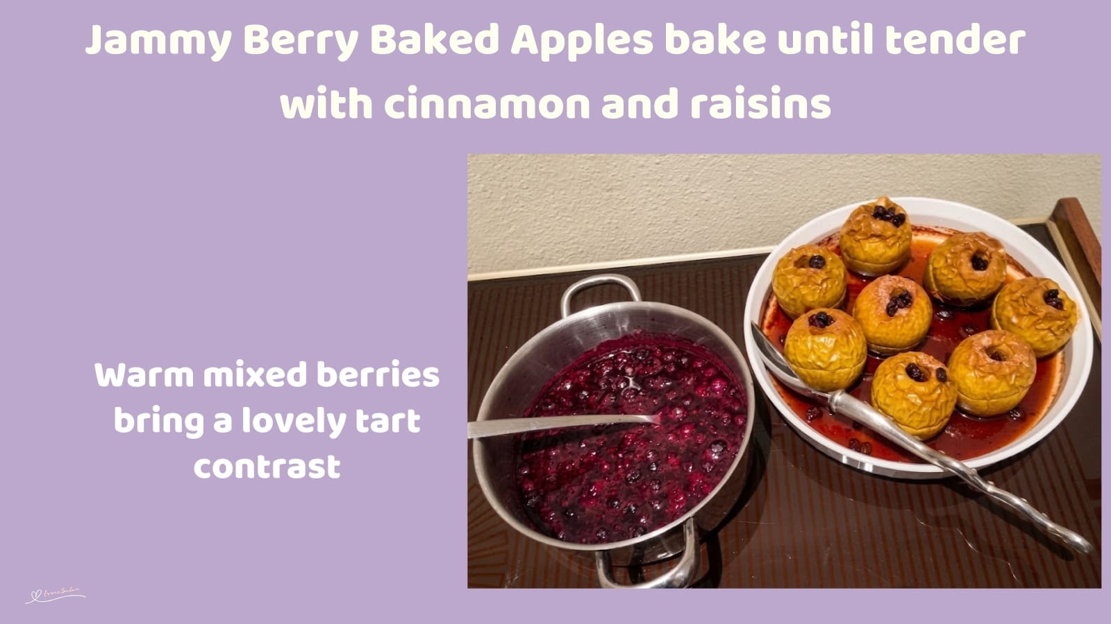 An image of a plate of Berry Baked Apples and a dish of tangy Berries on the side