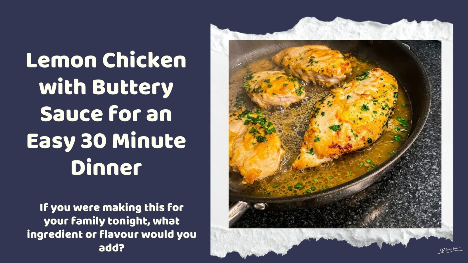 An image of a pan with 4 pieces of Lemon Chicken with Buttery Sauce