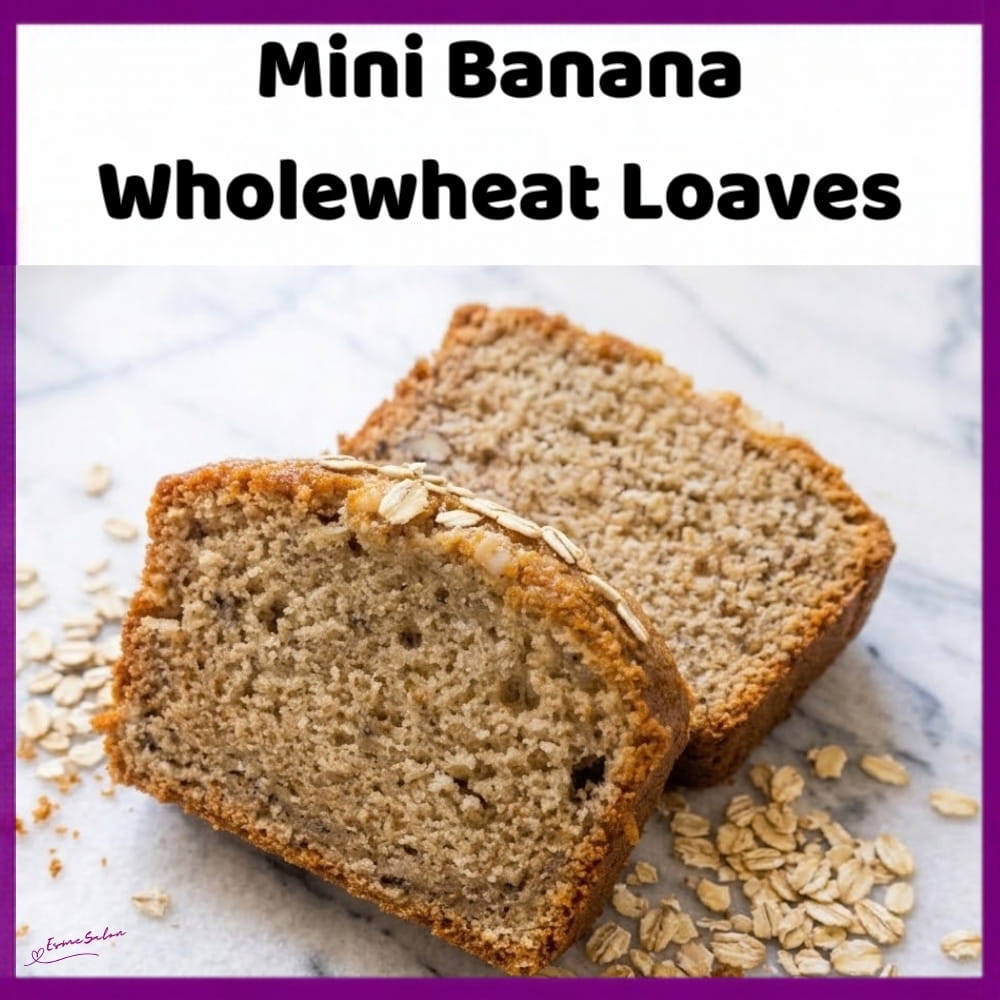 An image of Mini Banana Wholewheat Loaves with a sprinkling of oats as decoration