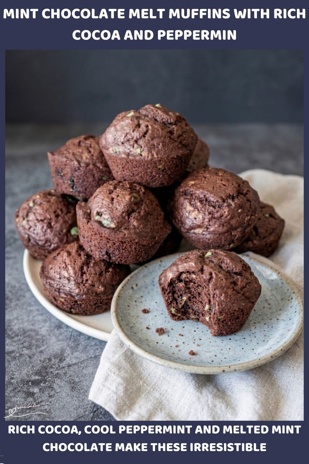 An image of Mint Chocolate Muffins with mint chocolate pieces and peppermint essence