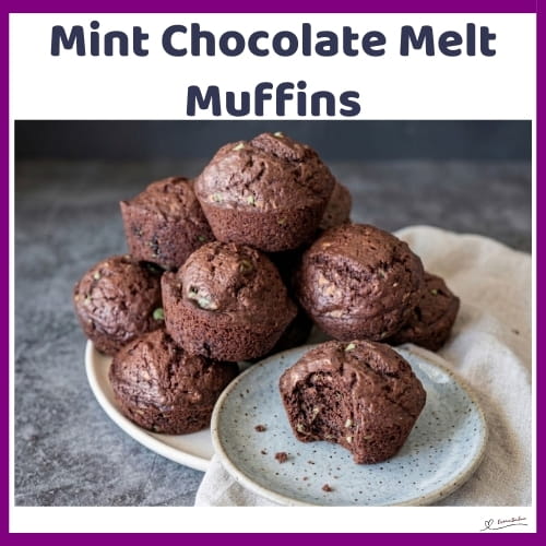 An image of Mint Chocolate Muffins with mint chocolate pieces and peppermint essence