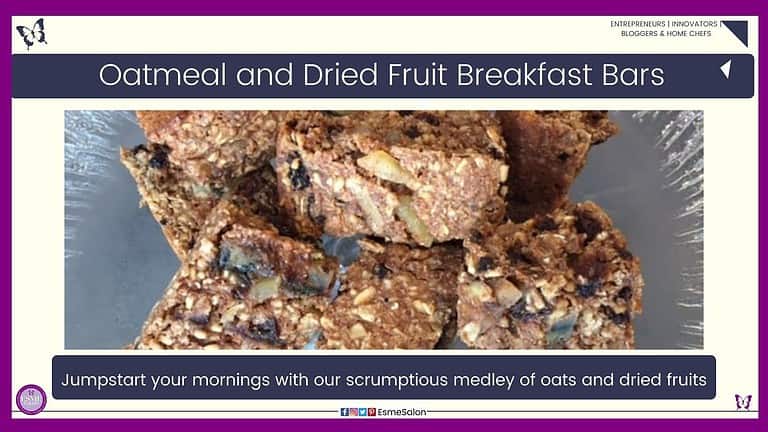 an image of blocks of Oatmeal and Dried Fruit Breakfast Bars on a glass stand