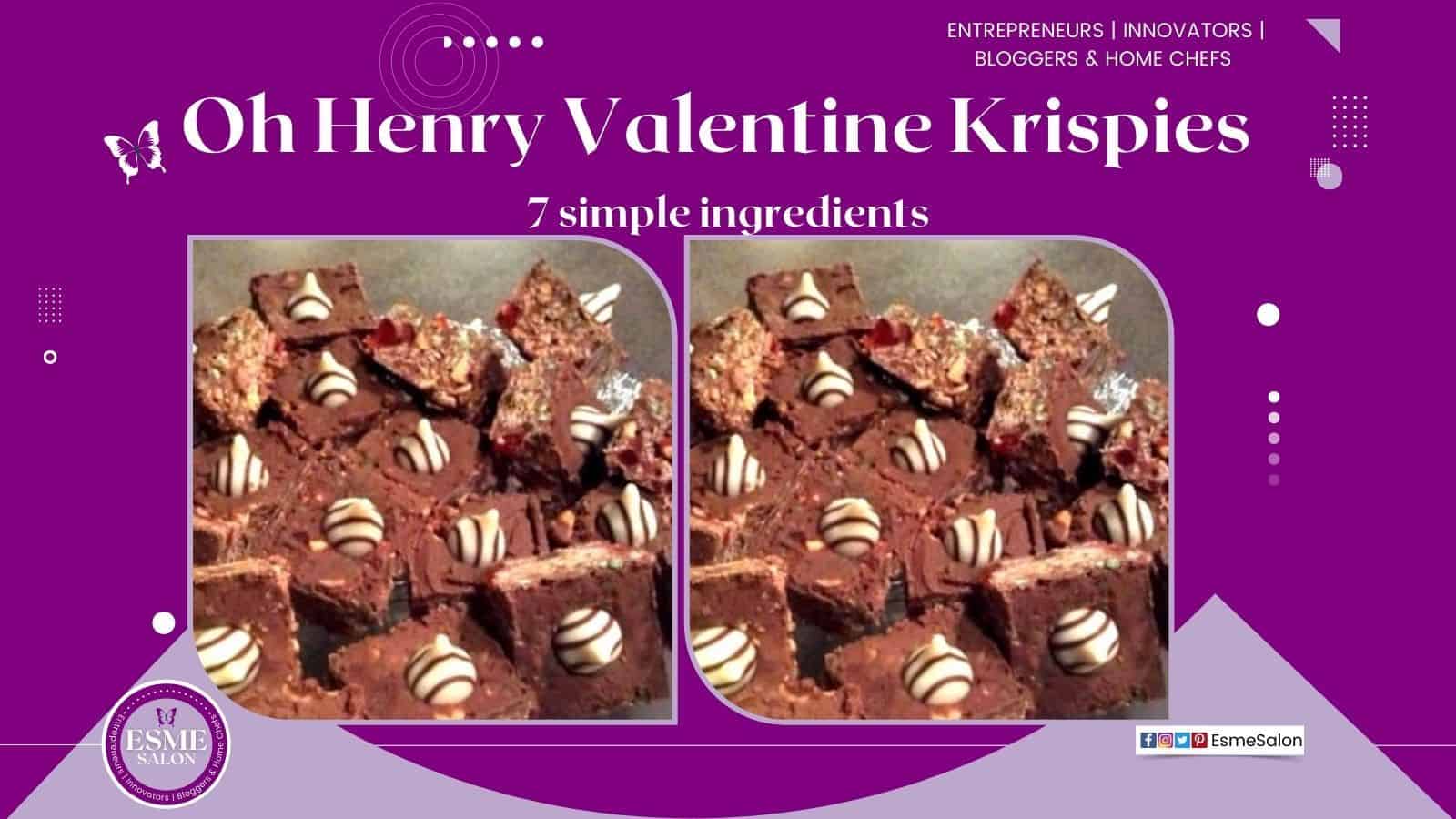 Cubes of chocolate with Krispies and Oh Henry kisses