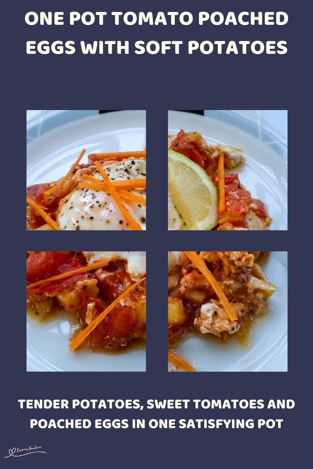 An image of a plate of Tomato Poached Eggs with Soft Potatoes for breakfast, brunch or easy dinner