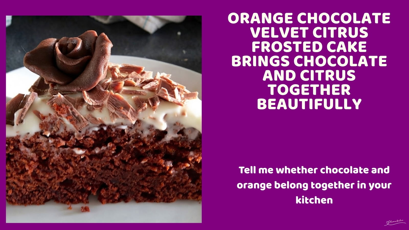 An image of a heart-shaped orange chocolate velvet citrus frosted cake