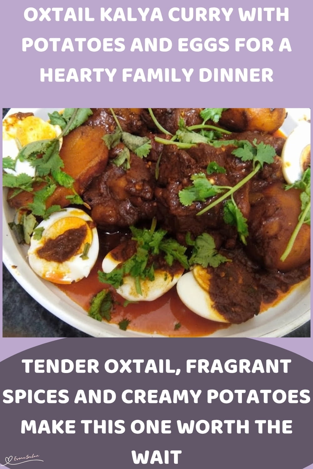 An image of a dish with a SA-flavored Oxtail Kalya Curry with Potatoes and Eggs meal