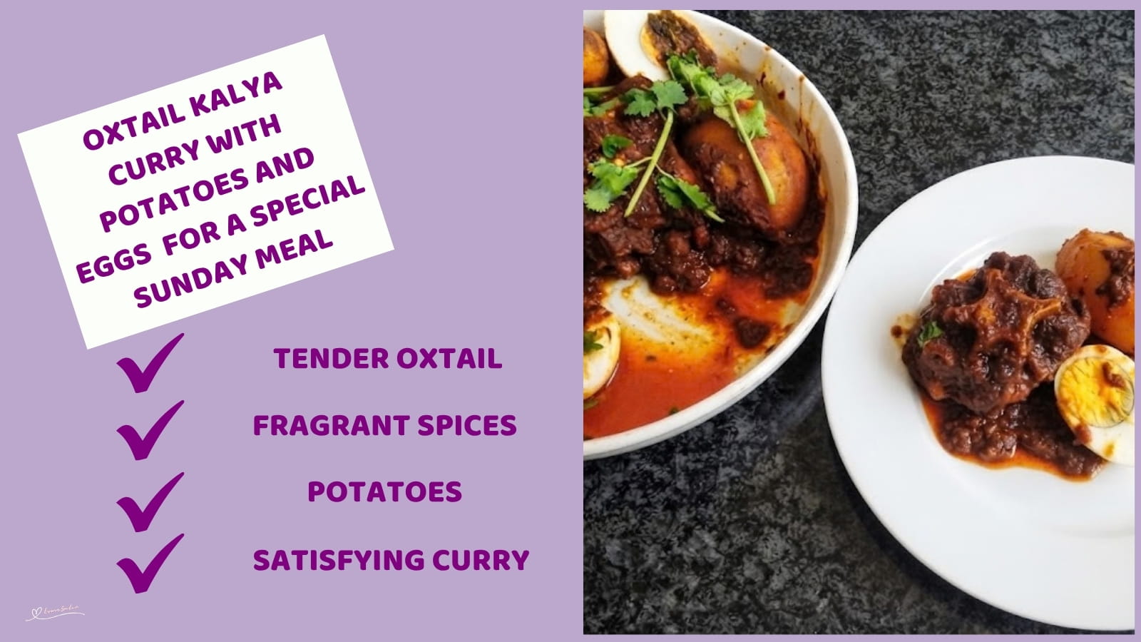 An image of a dish with a SA-flavored Oxtail Kalya Curry with Potatoes and Eggs meal