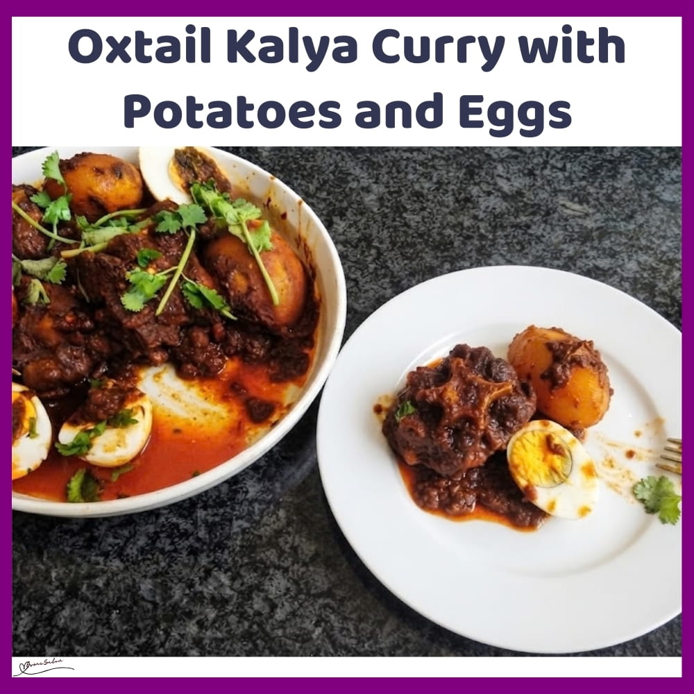 An image of a dish with a SA-flavored Oxtail Kalya Curry with Potatoes and Eggs meal