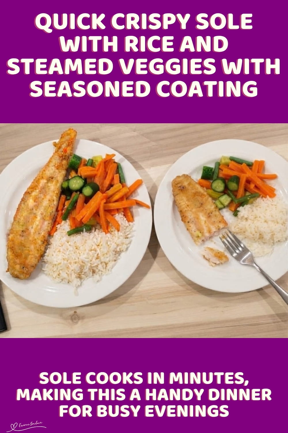 An image of lightly seasoned fried Sole with Rice and Steamed Veggies
