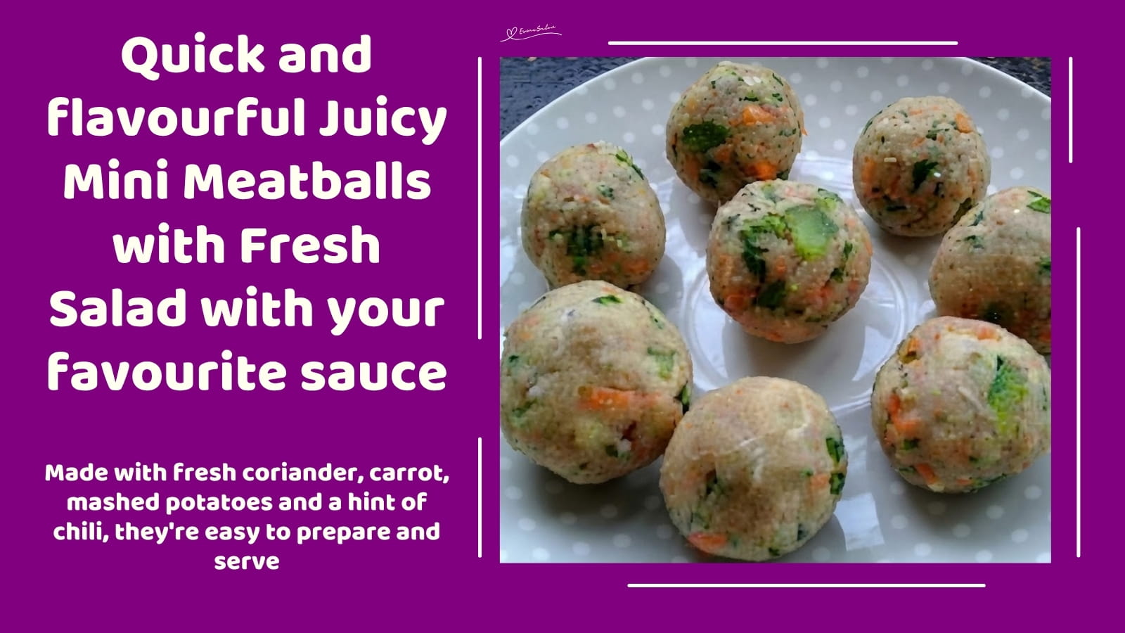 An image of a plate with Mini Meatballs with coriander, a touch of chili and a fresh Salad