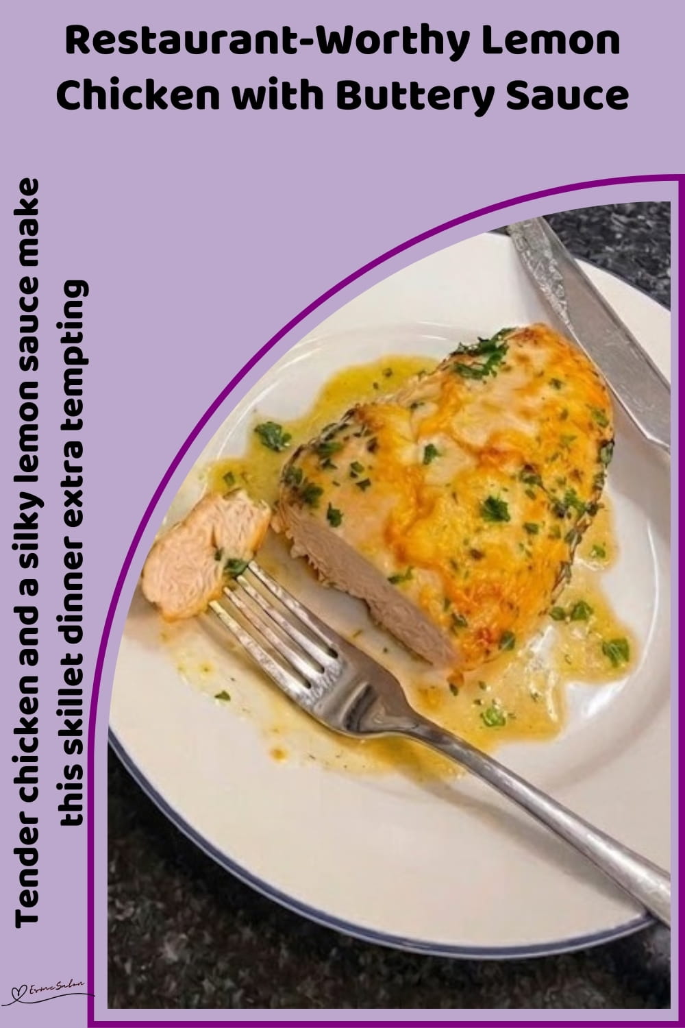 An image of a pan with 4 pieces of Lemon Chicken with Buttery Sauce