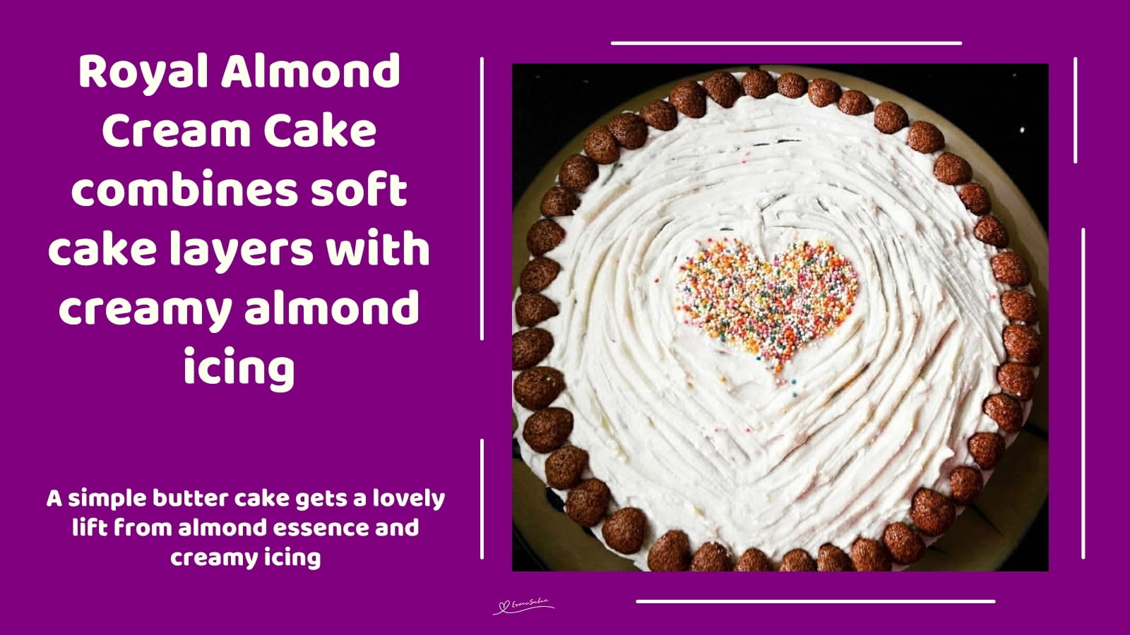 An image of a buttery cake with two layers and almond icing filling