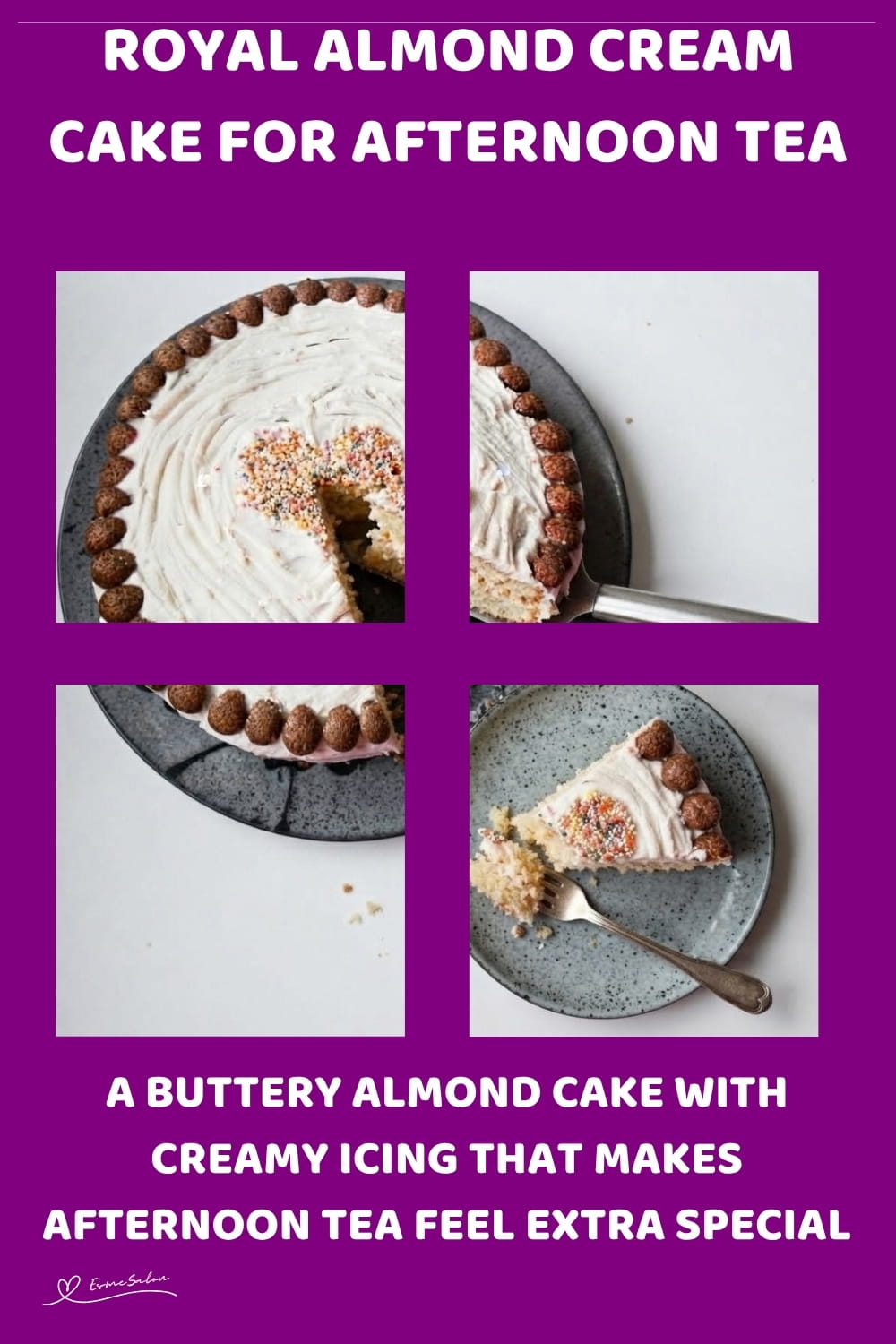 An image of a buttery cake with two layers and almond icing filling