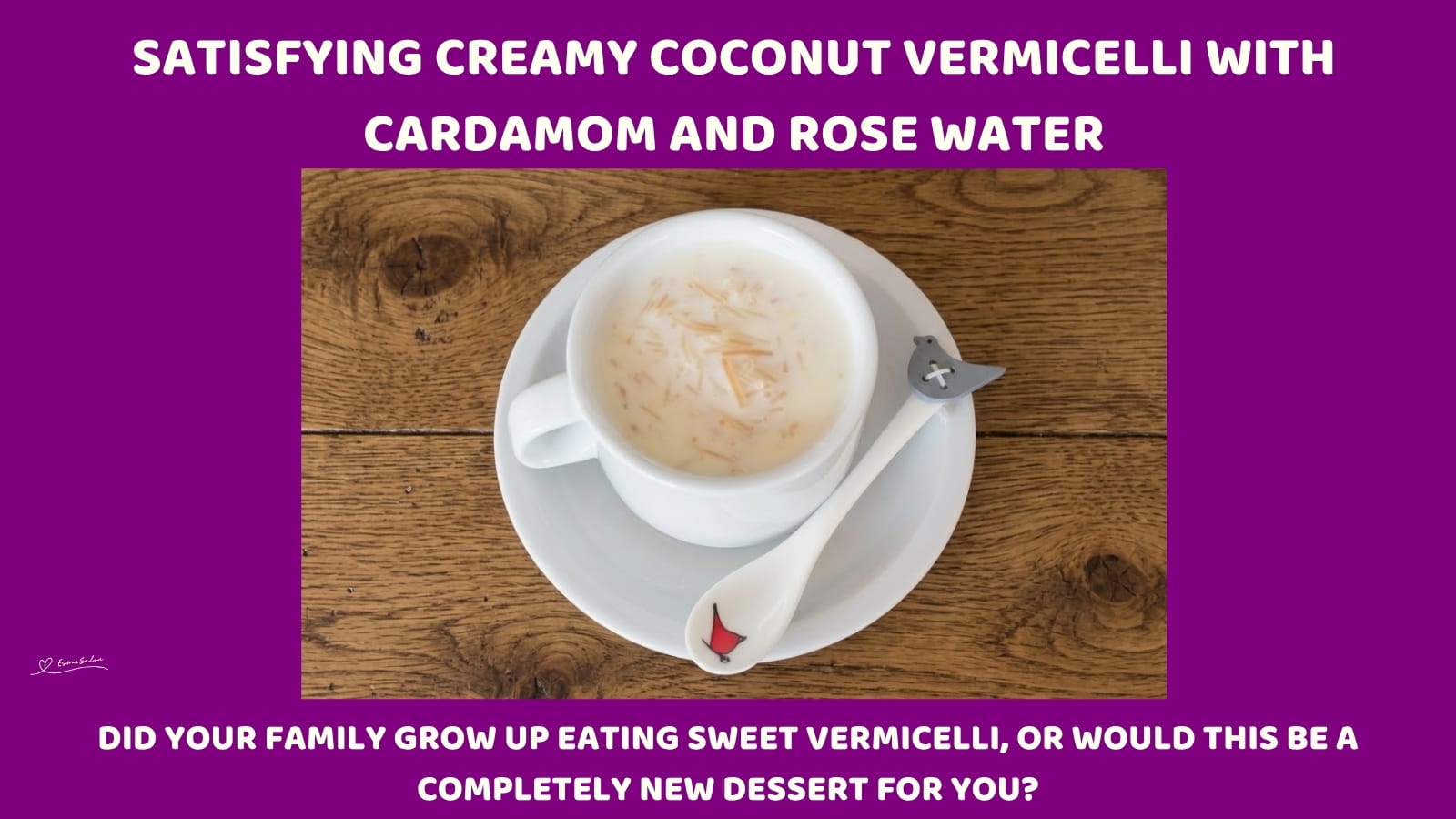 An image of a plate mug of Creamy Coconut Vermicelli with cardamom and rose water