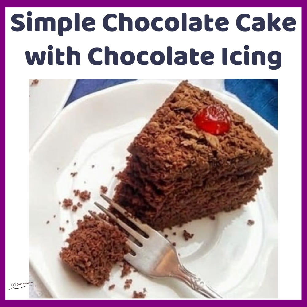 An image of a round Chocolate Cake with chocolate icing, flakes, and cherries