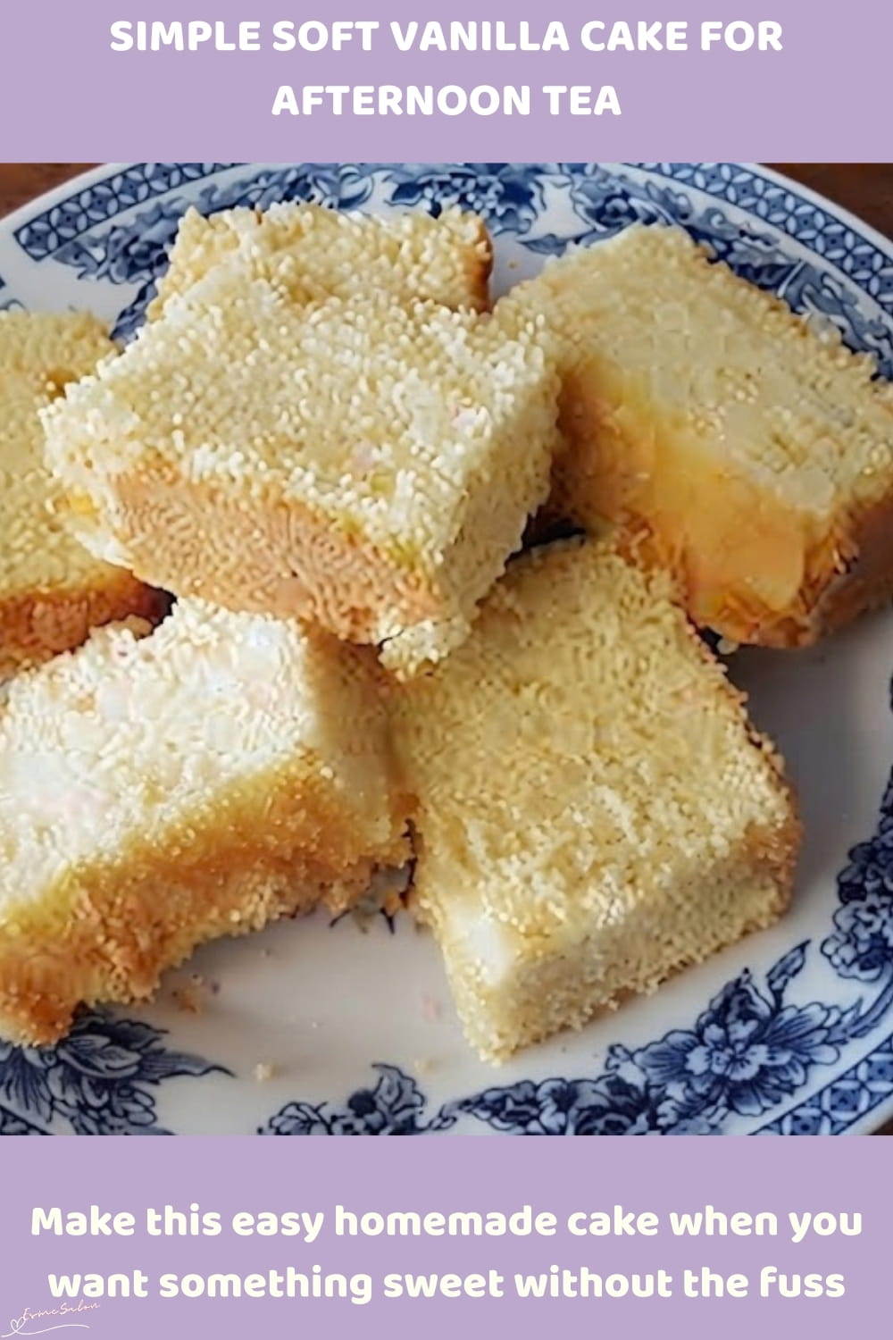 An image of a plate of Simple Soft Vanilla Cake Cubes