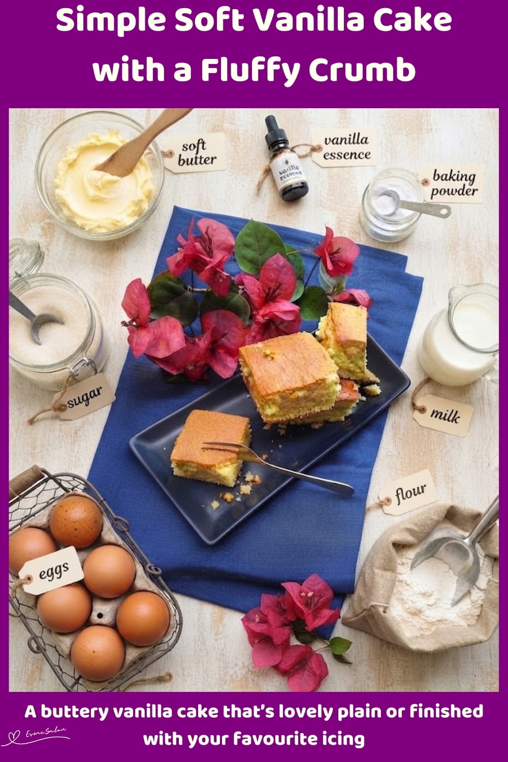 An image of a plate of Simple Soft Vanilla Cake Cubes