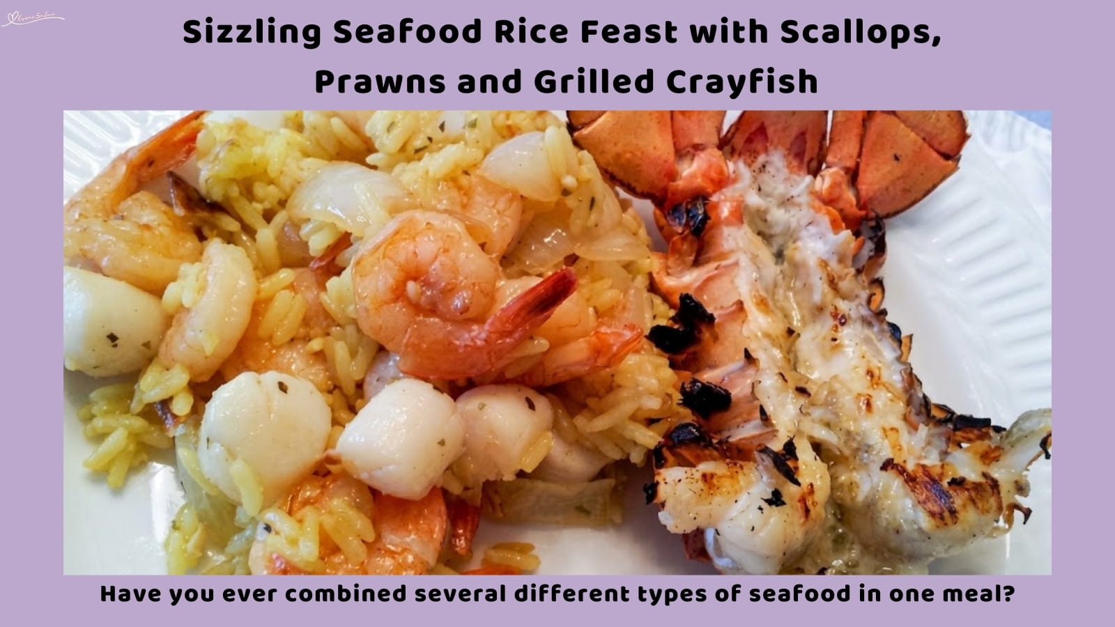 An image of Sizzling Seafood Rice Feast with scallops, prawns, and crayfish tails