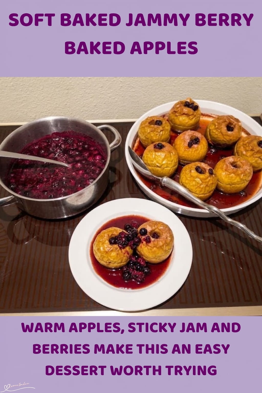An image of a plate of Berry Baked Apples and a dish of tangy Berries on the side