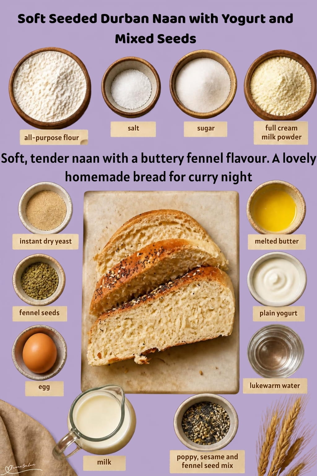 An image of 3 soft, poppy, sesame and fennel seed Durban Naan