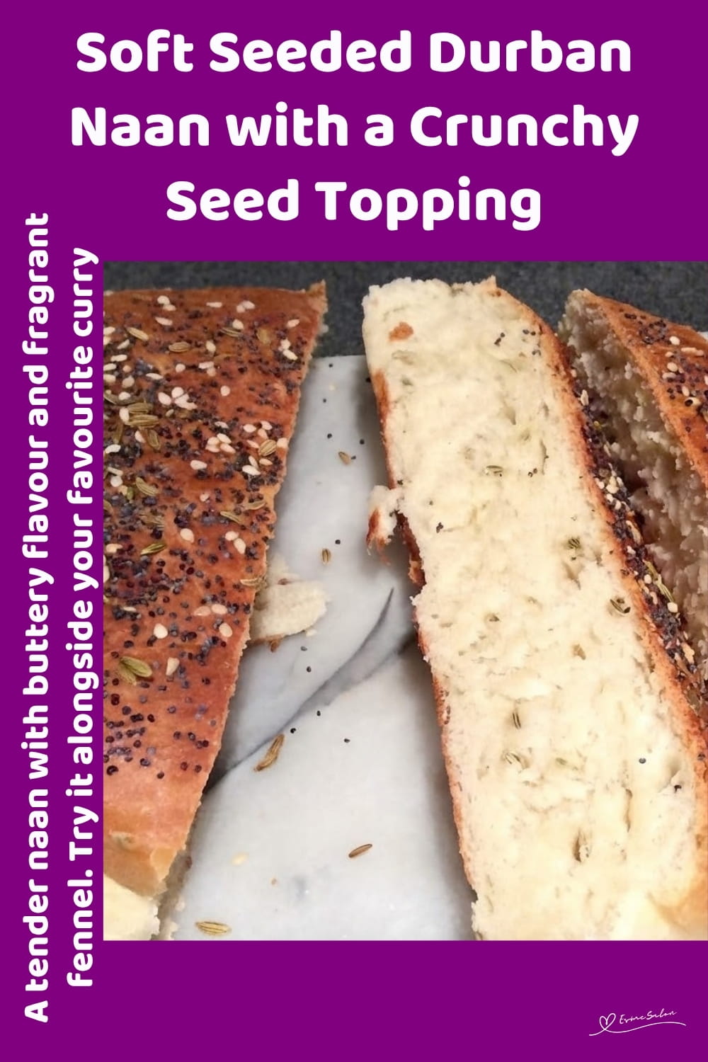 An image of 3 soft, poppy, sesame and fennel seed Durban Naan