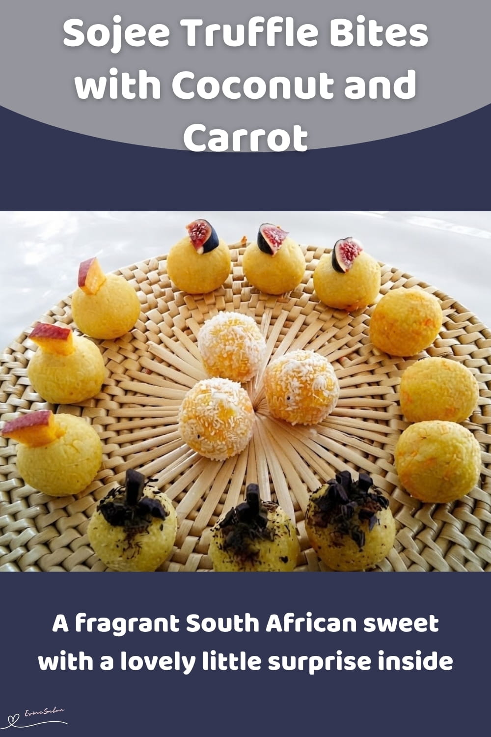 An image of a plate with Sojee Truffle hiding chocolate, fig or mango beneath the soft exterior.