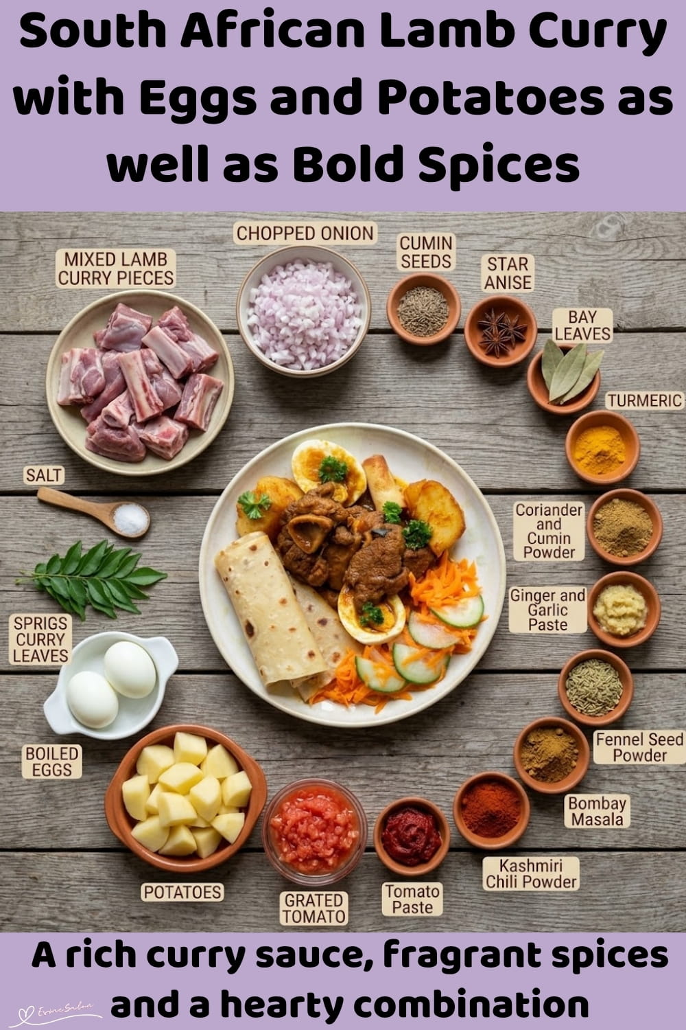 An image of a plate with Lamb Curry with hard-boiled eggs, tender meat and soft potatoes