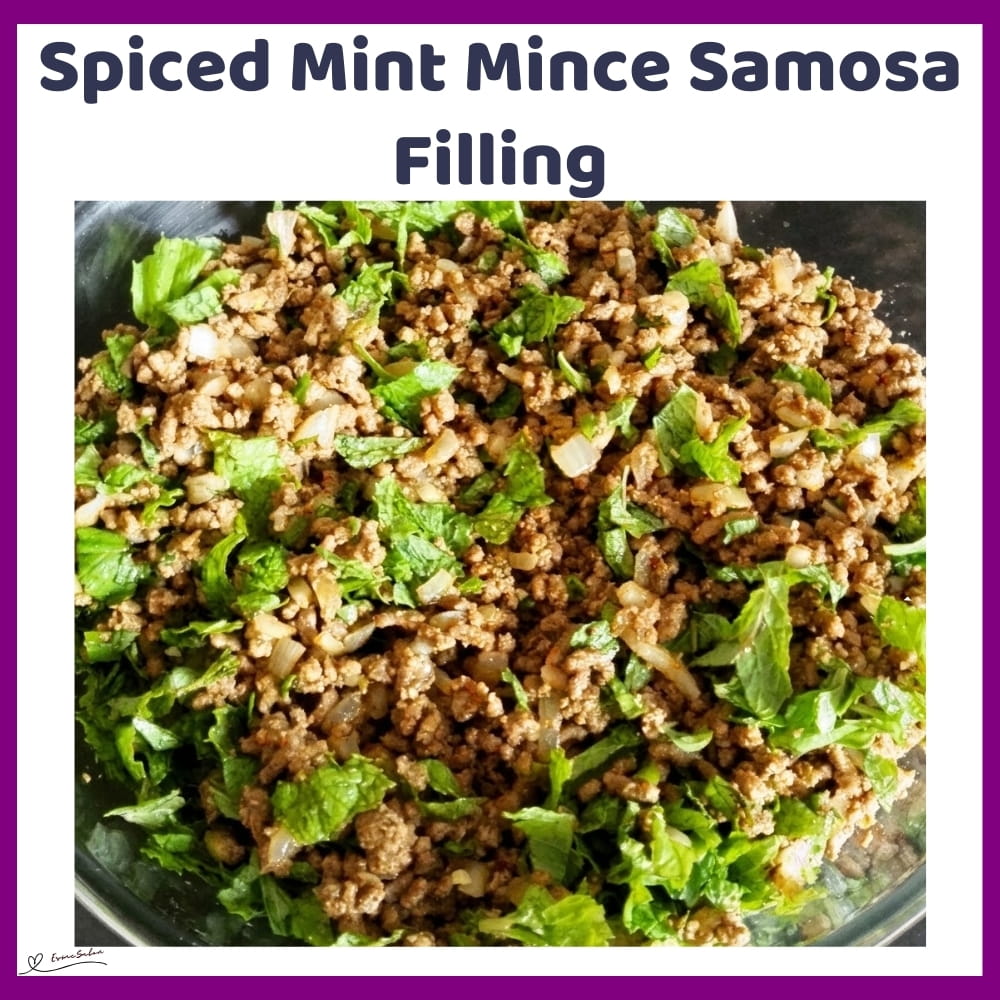 An image of a bowl of Spiced Mint Mince Samosa Filling ready for filling your Pur