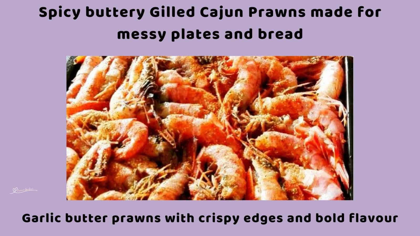 An image of a tray filled with Garlic Butter Oven Grilled Cajun Prawns