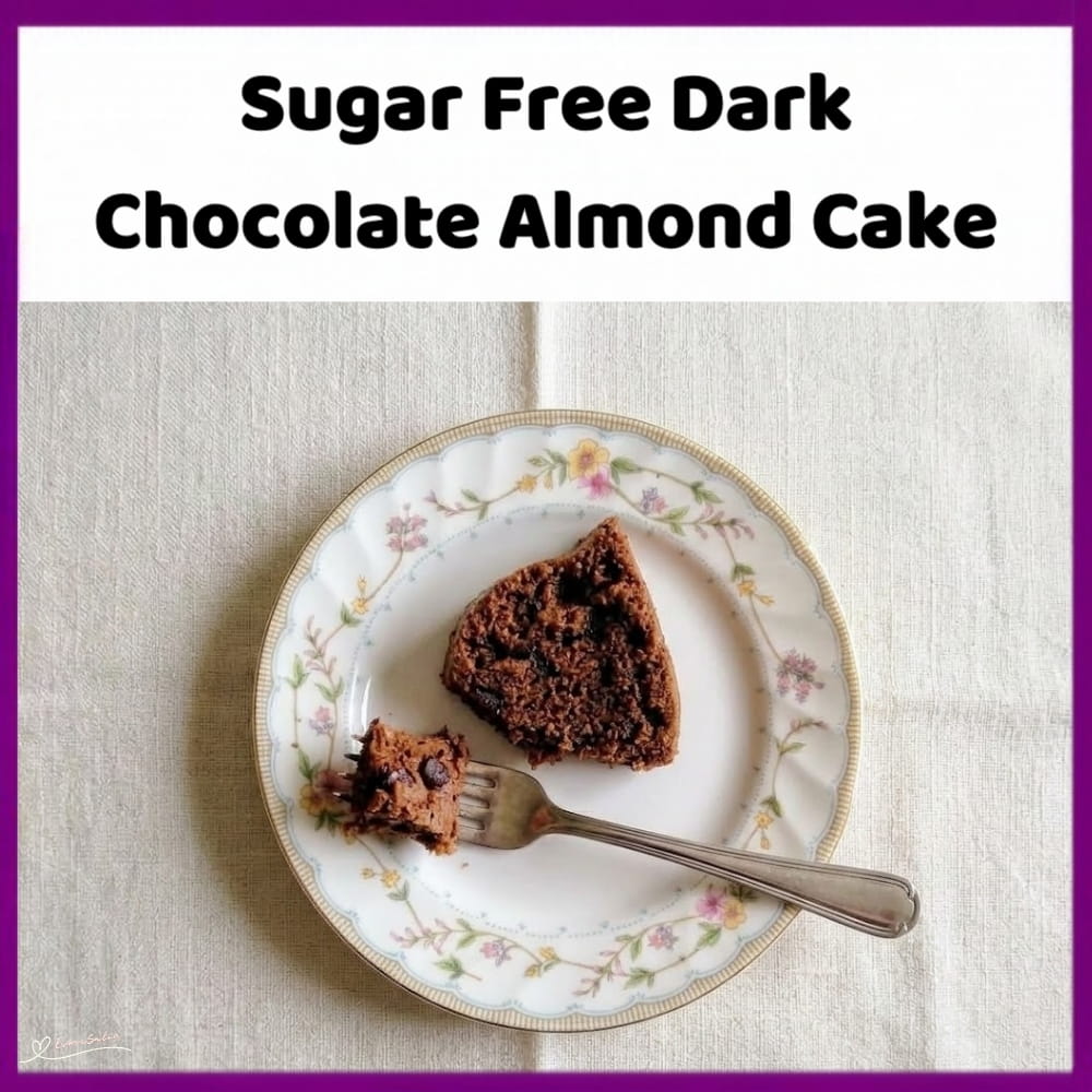 An image of a plate with a Bundt-shaped Sugar-Free Dark Chocolate Almond Powder Cake