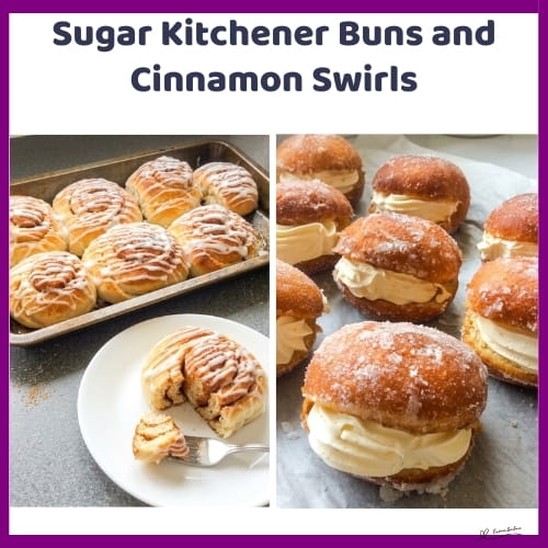 An image of Sugar Kitchener Buns and Cinnamon Swirls made from one batch of dough