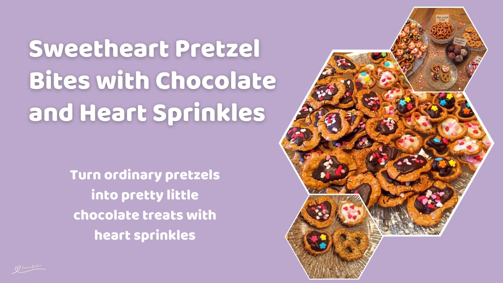 An image of a plate of Sweet and Salty Pretzel Bites with white and brown chocolate and sprinkles