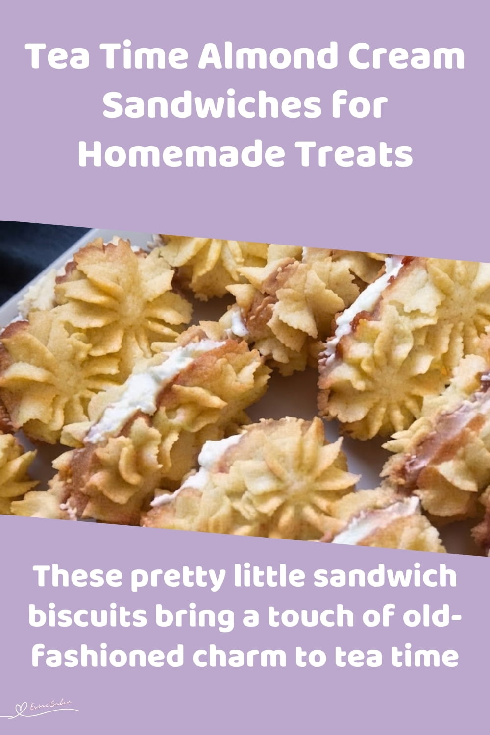 An image of a tray filled with Almond Cream Sandwiches with almond icing cream filling