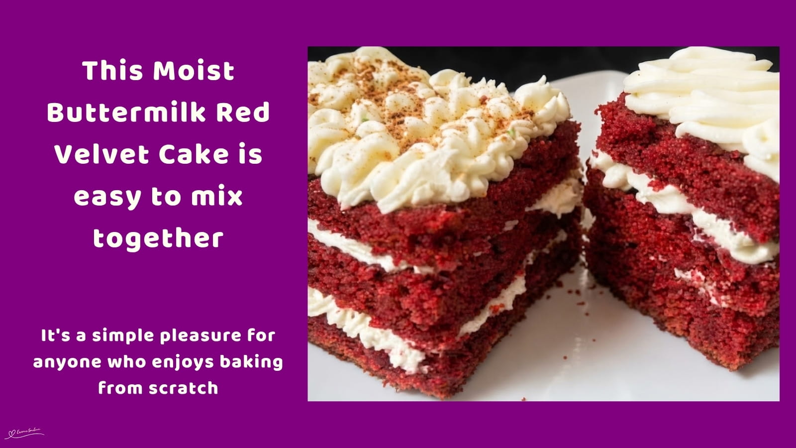 An image of cubes of Red Velvet Cake with Buttermilk and cream cheese frosting