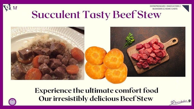 an image of a white plate with rice and Succulent Tasty Beef Stew with carrots